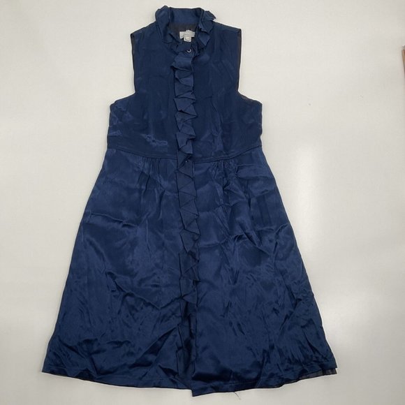 Vintage Debra Rodman Women Blue Casual Dress Size 6 Button Up Ruffles 100% Silk - Picture 2 of 11